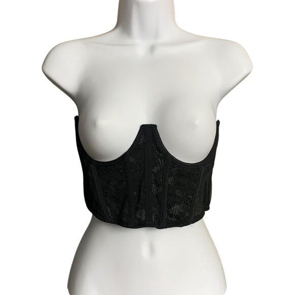 Auden Womens Black Lace Underbust Corset Top With Boning & Mesh Panels Medium - Picture 4 of 9